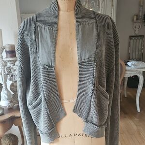 Free People Grayish Green Open-Front Cardigan
